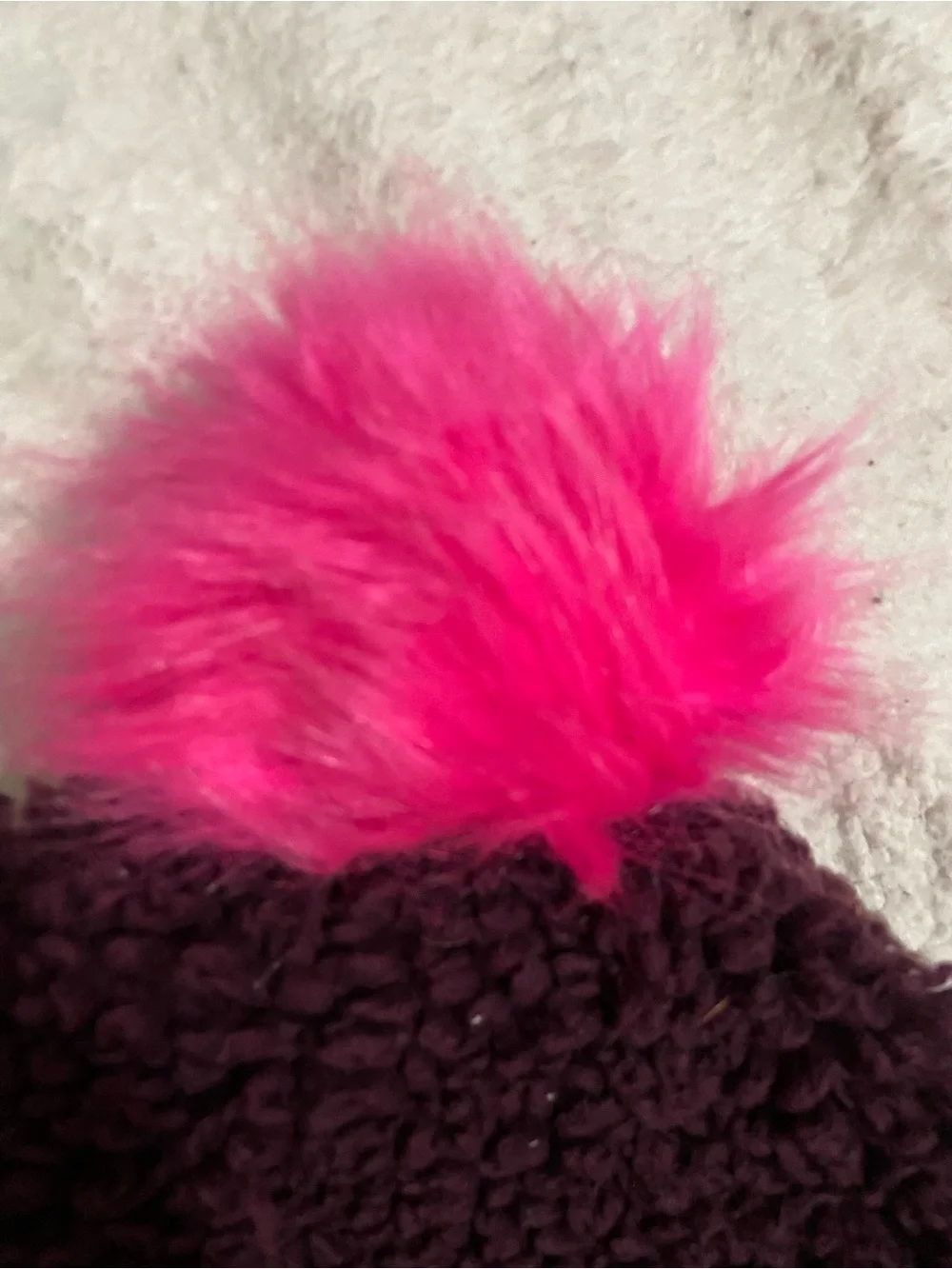 Justice Two-Tone Pink and Plum Faux Fur Pom Beanie